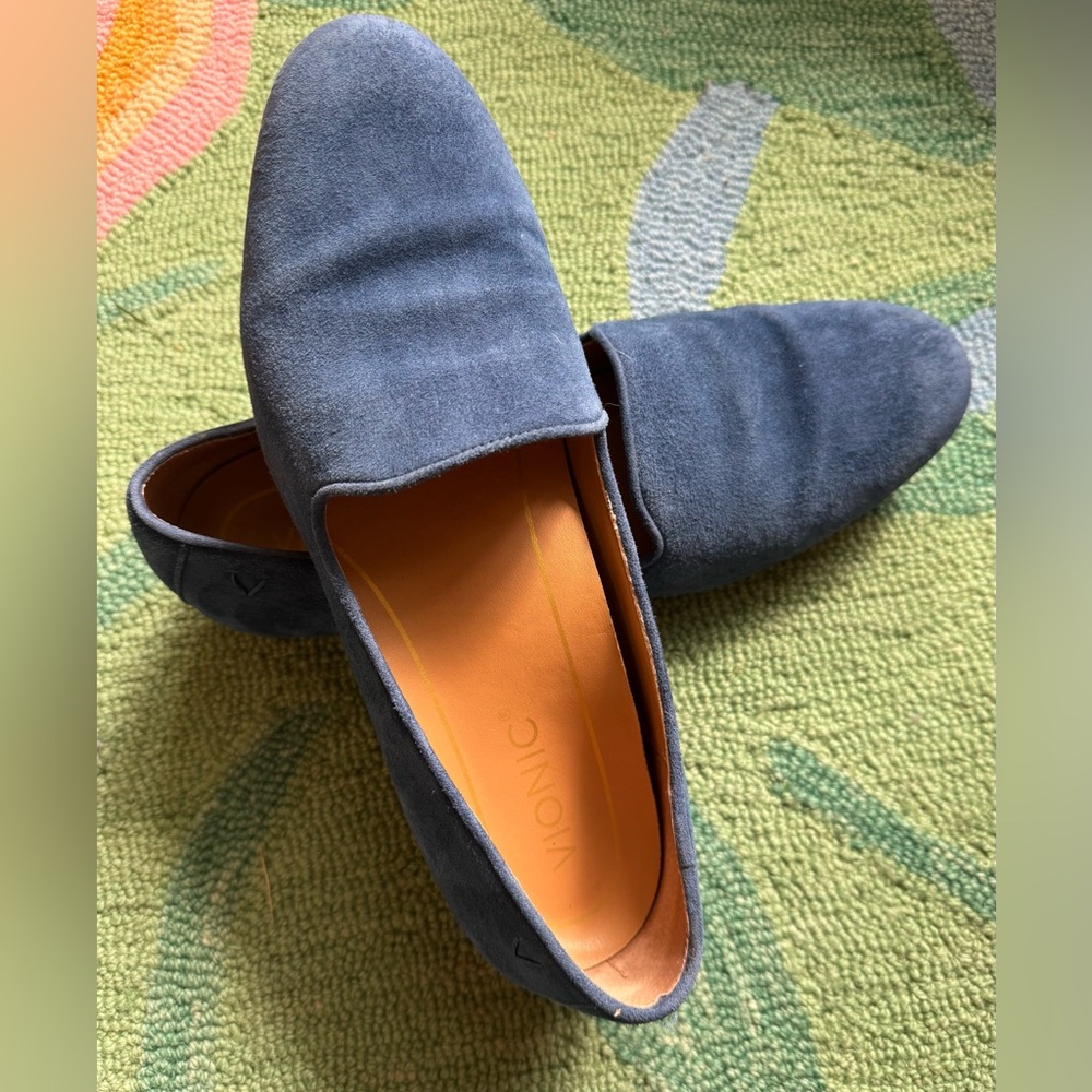 Vionic Blue Suede Slip-On Loafers with Orange Insole